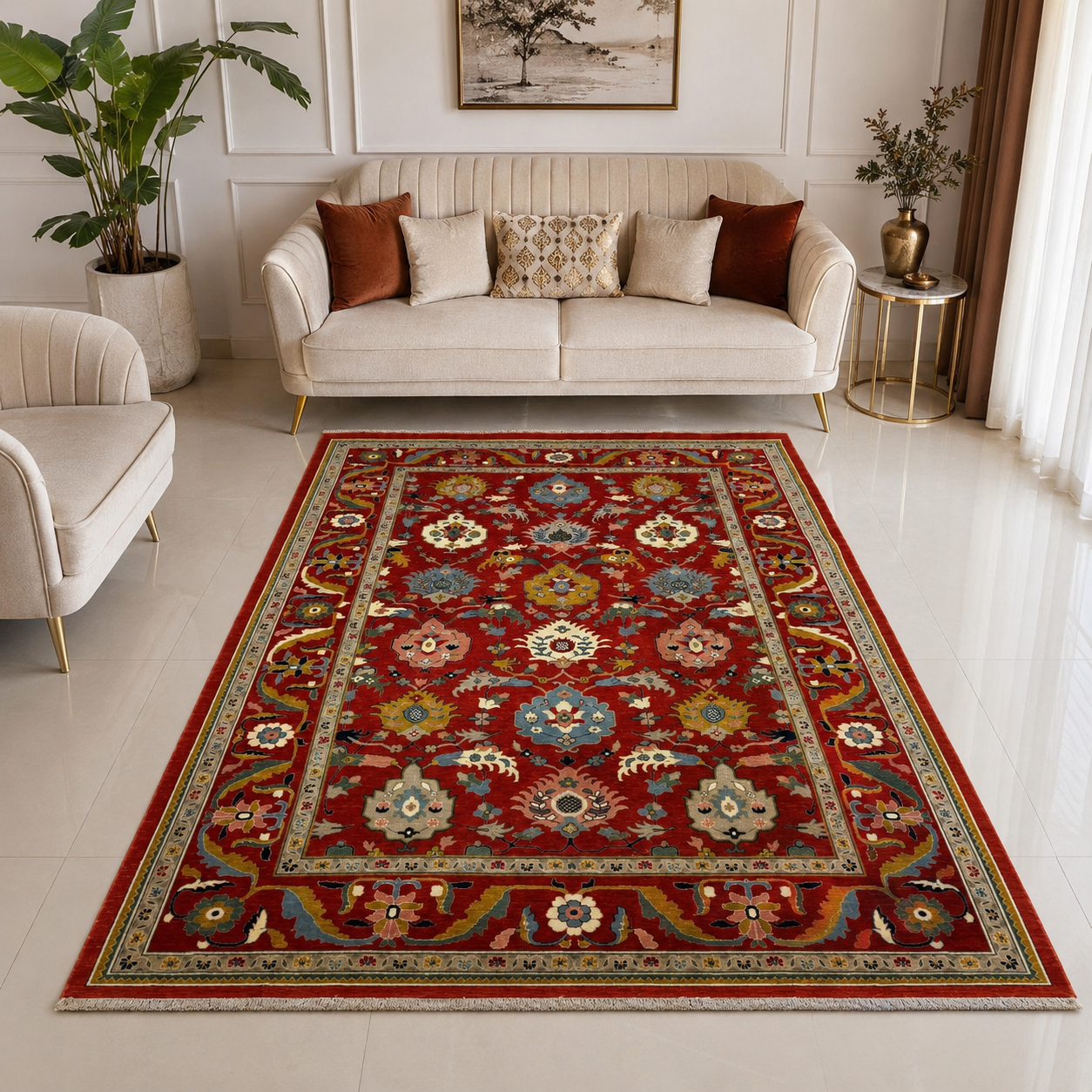 فرش ماشینی پشم طبیعی کد WF2210 مدل سلطان آباد طرح دستبافت