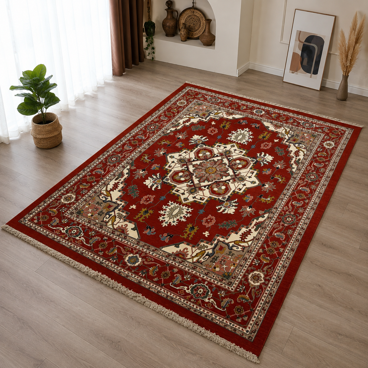 فرش ماشینی پشم طبیعی کد WF2200 مدل هریس طرح دستبافت