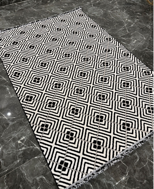 فرش پینترستی لونا کد 5305 سفید مشکی