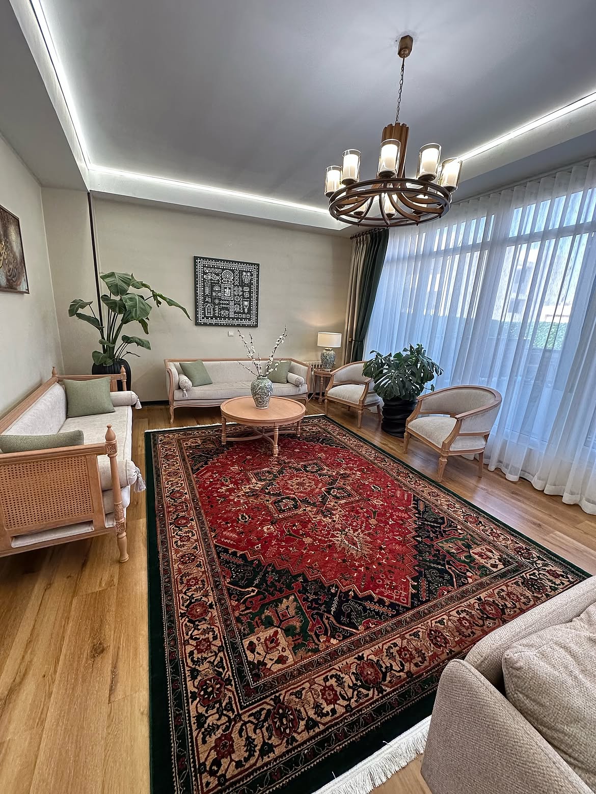 فرش گبه هریس کد ۵۲۸ رنگ لاکی سبز