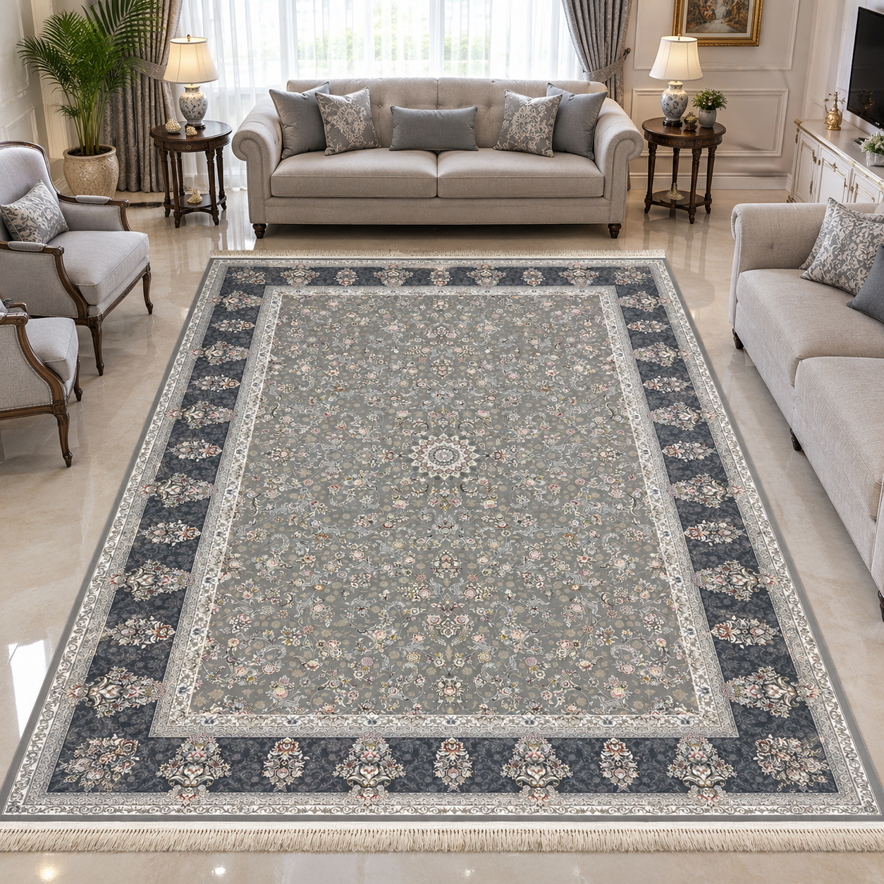 فرش شاپرک دلیجان نقشه آبنوس طوسی