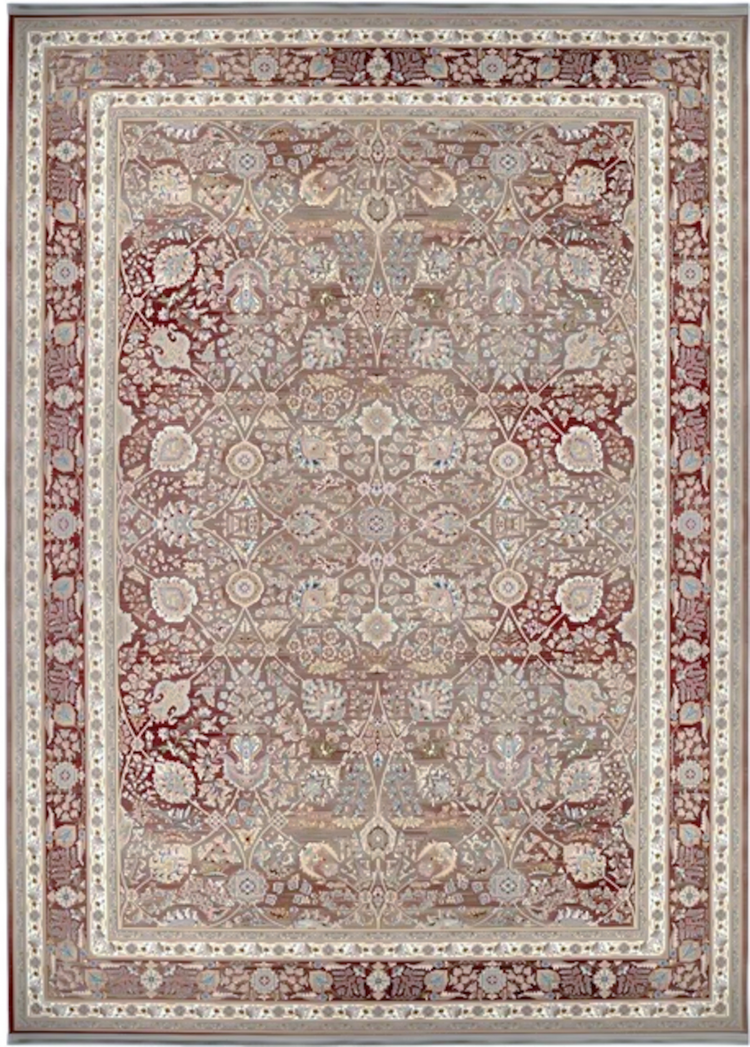فرش سلطان آباد رنگ نسکافه ای حاشیه لاکی کد G527