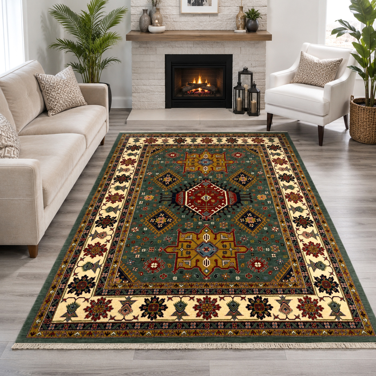 فرش ماشینی پشم طبیعی کد WF2280 مدل سلطان آباد طرح دستبافت