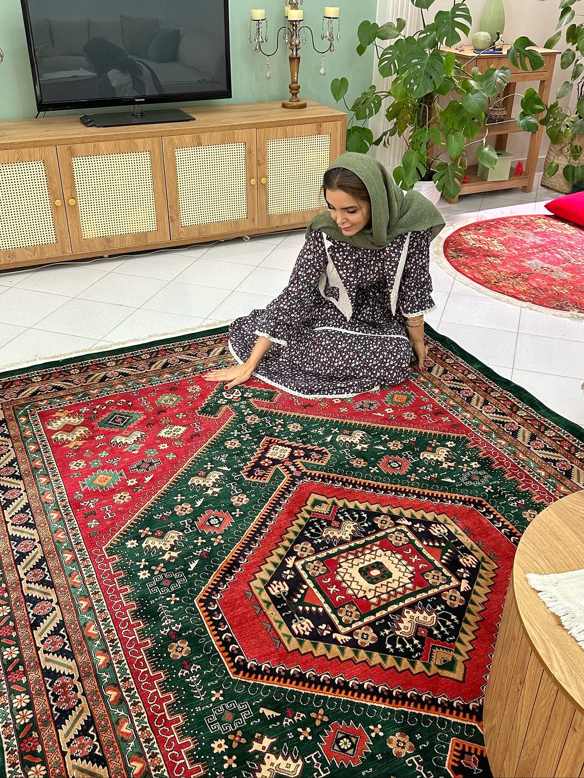 فرش گبه بلوچی کد ۵۲۴ رنگ لاکی سبز