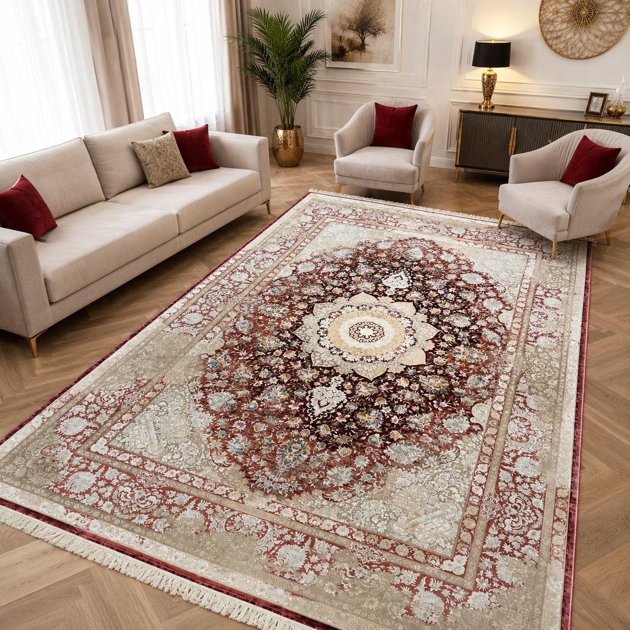 فرش کویر یزد کلکسیون عالی قاپو کد L51 رنگ 3044