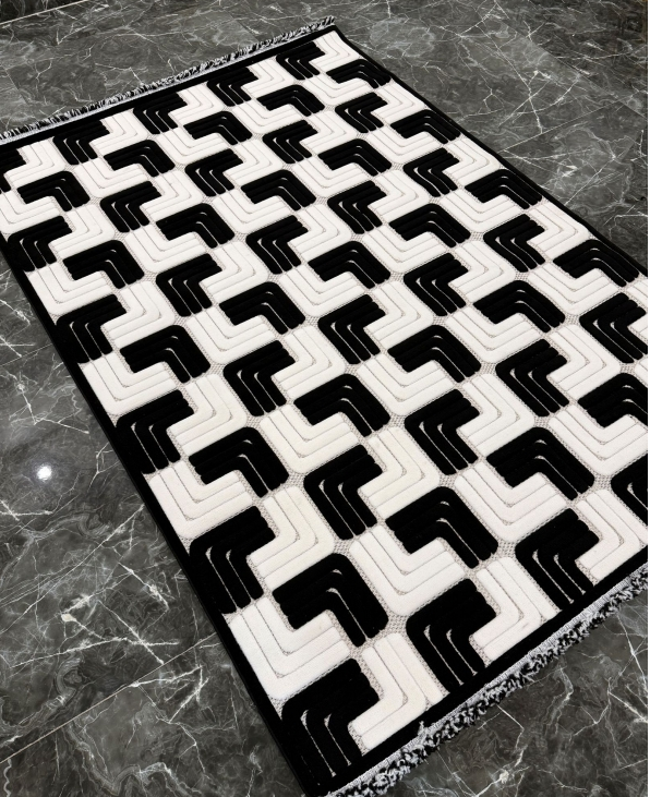 فرش پینترستی لونا کد 5309 سفید مشکی