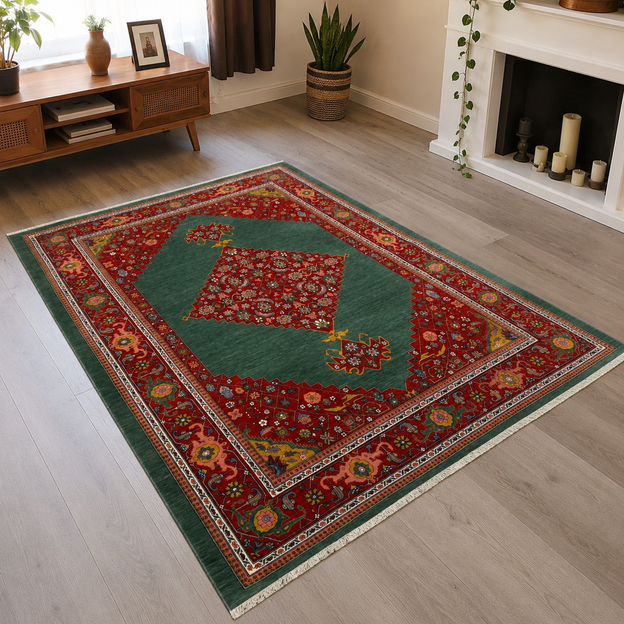 فرش ماشینی پشم طبیعی کد WF2222 مدل ترنجدار طرح دستبافت
