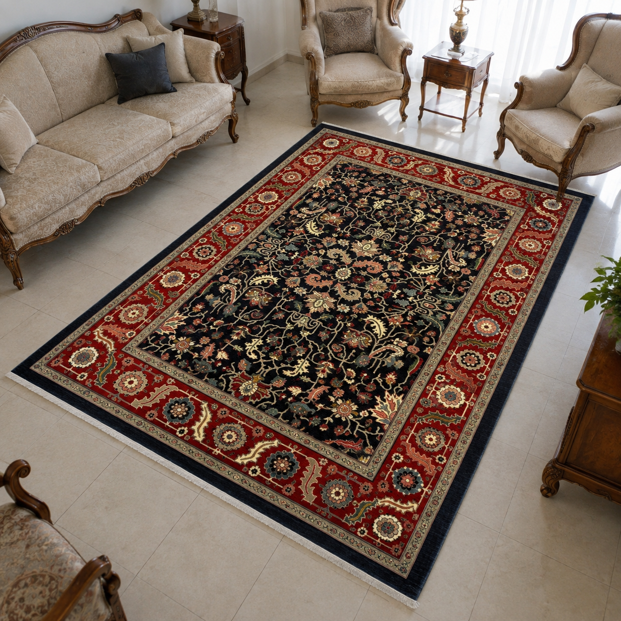فرش ماشینی پشم طبیعی کد WF2231 مدل سلطان آباد طرح دستبافت