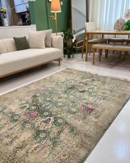 فرش هرمان کد hr186 رنگ کرم سبز