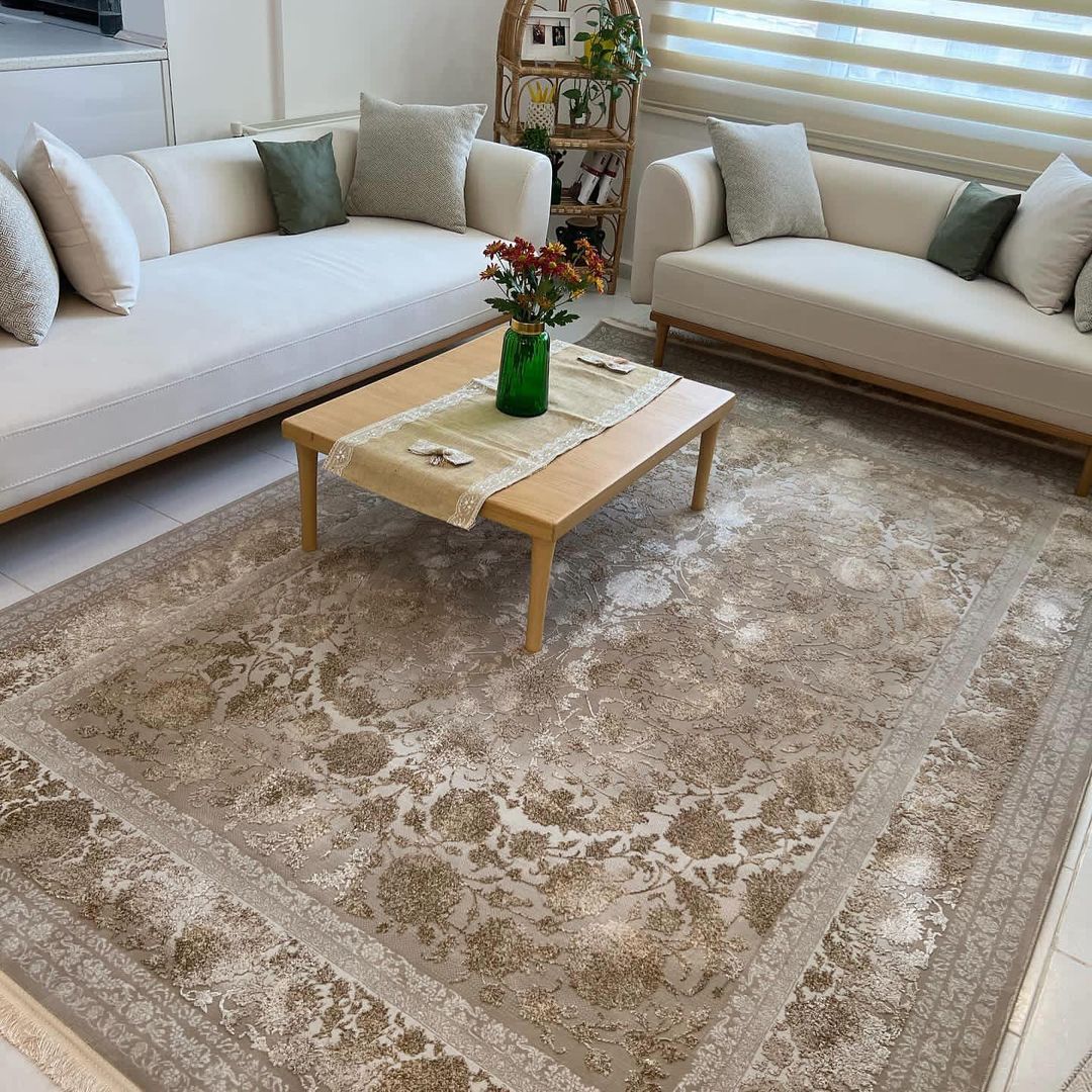 فرش وینتیج کد 71017 کرم نسکافه ای