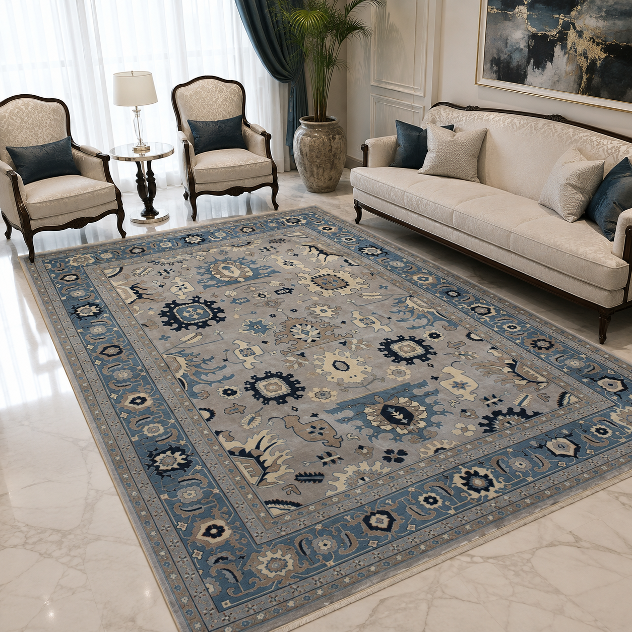 فرش ماشینی پشم طبیعی کد WF2002 مدل سلطان آباد طرح دستبافت