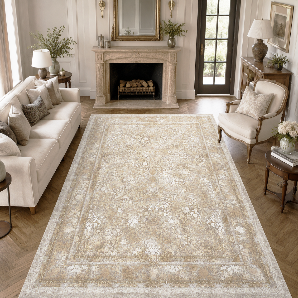 فرش قیطران مدل آیریس رنگ کرم نسکافه ای کد G528
