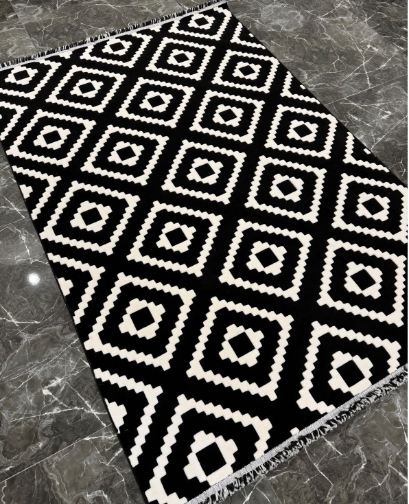 فرش پینترستی لونا کد 5320 سفید مشکی