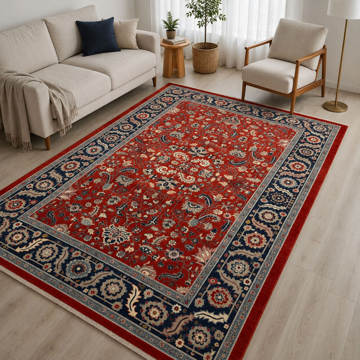 فرش ماشینی پشم طبیعی کد WF2230 مدل سلطان آباد طرح دستبافت