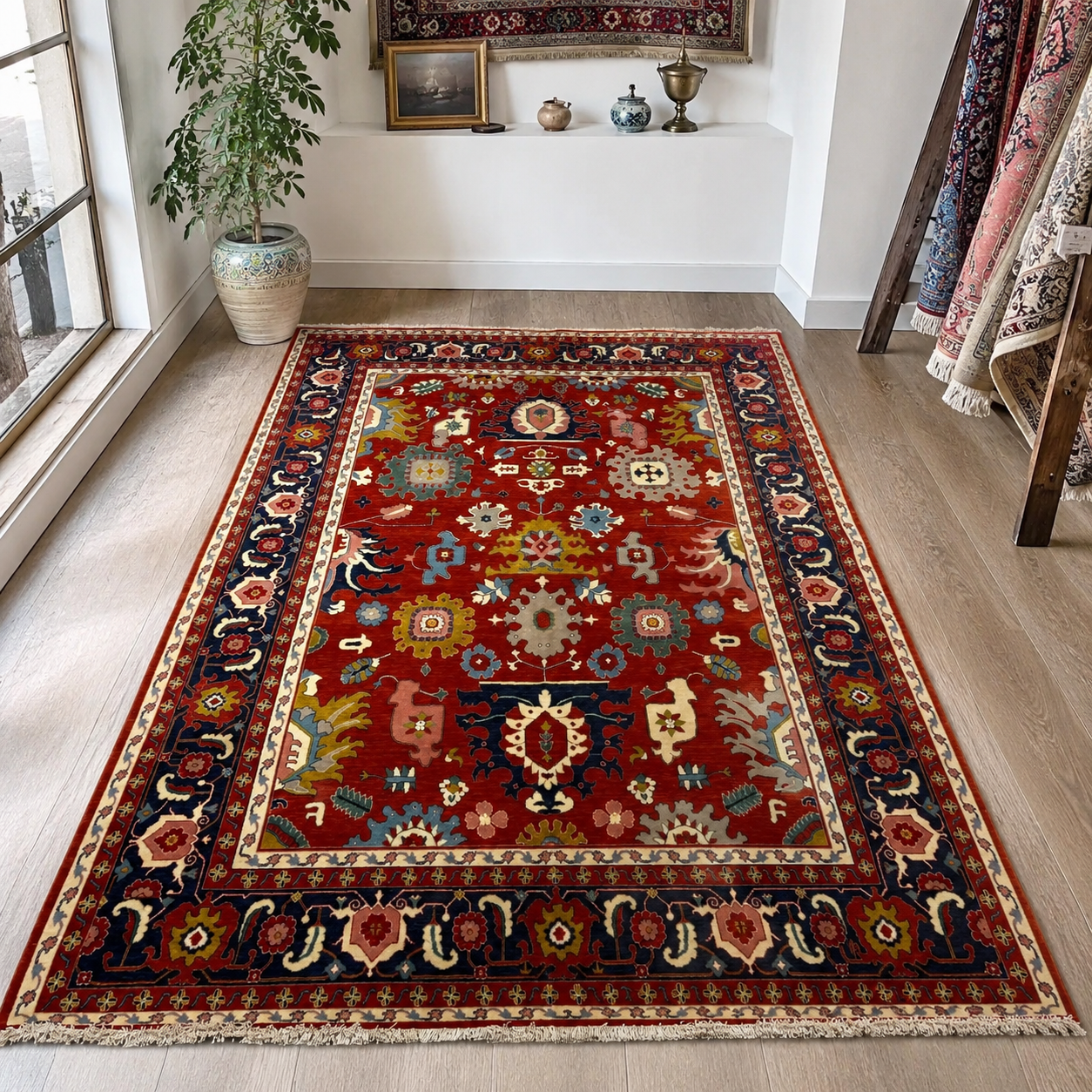 فرش ماشینی پشم طبیعی کد WF2000 مدل سلطان آباد طرح دستبافت