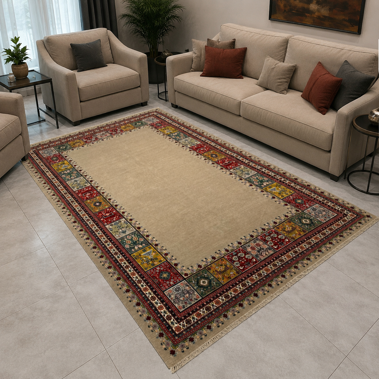 فرش ماشینی پشم طبیعی کد WF2271 مدل سلطان آباد طرح دستبافت