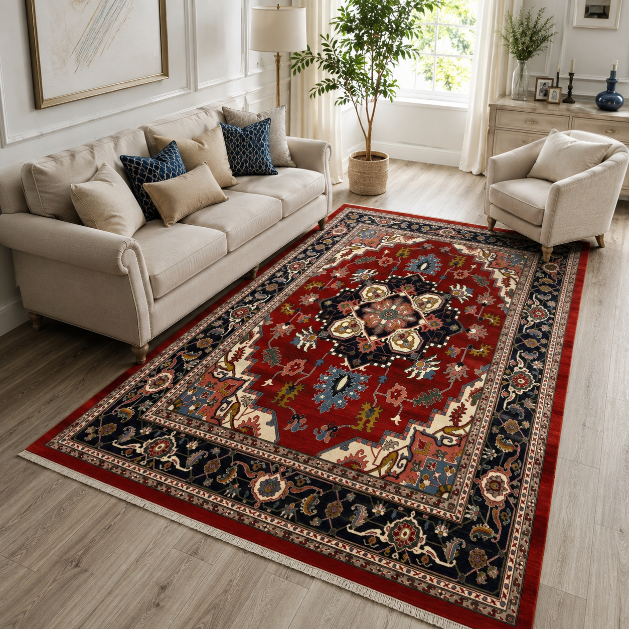 فرش ماشینی پشم طبیعی کد WF2201 مدل هریس طرح دستبافت