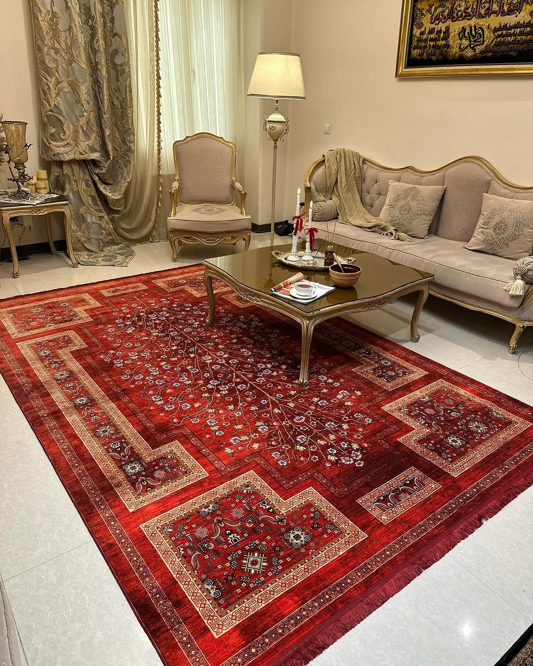 فرش ابریشمی نقشه درخت شکوفه ها لاکی